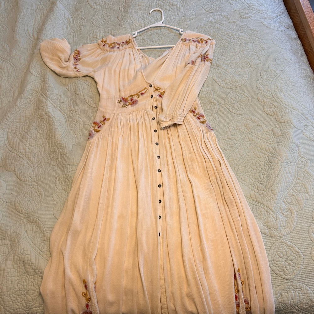 Free People Cream Floral Long Sleeve Dress